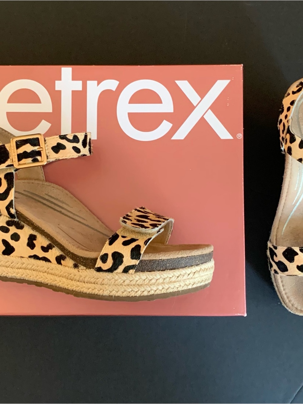 Aetrex Leopard Print Wedge Espadrille Sandals - Brown Black Size 7 - Picture 3 of 12